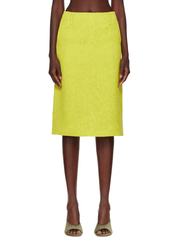 Dries Van Noten Green Matelassé Midi Skirt
