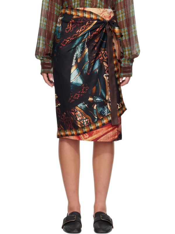 Dries Van Noten Multicolor Wrap Scarf Midi Skirt