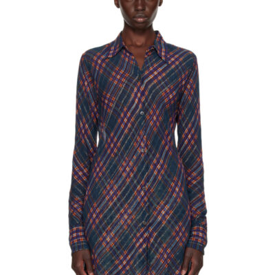 Dries Van Noten Navy & Red Fitted Lurex Shirt