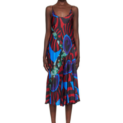 Dries Van Noten Red & Blue Printed Slip Midi Dress