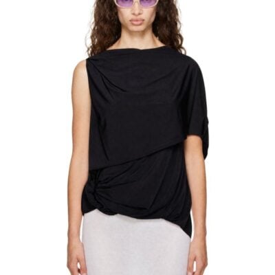 Entire Studios Black Lycra Side Drape Top