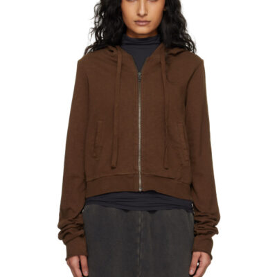 Entire Studios Brown Lightweight Cropped Zip Up Hoodie