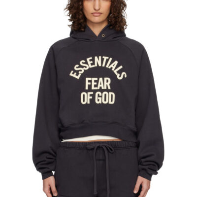 Fear of God ESSENTIALS Black Campus 90's Cropped Raglan Hoodie