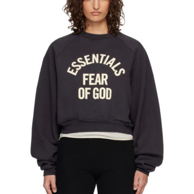 Fear of God ESSENTIALS Black Campus 90's Cropped Raglan Sweatshirt