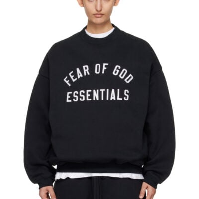 Fear of God ESSENTIALS Black Varsity Crewneck Sweatshirt