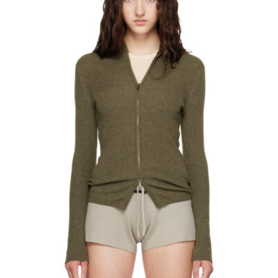 Fear of God ESSENTIALS Khaki Rib Knit Zip Up Sweater