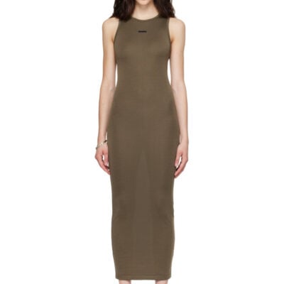 Fear of God ESSENTIALS Khaki Soft Rib Racerback Midi Dress