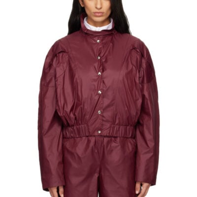 Fidan Novruzova Burgundy Macar Nylon Windbreaker Bomber Jacket