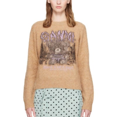 Ganni Beige Brushed Alpaca Forest Teddy Sweater