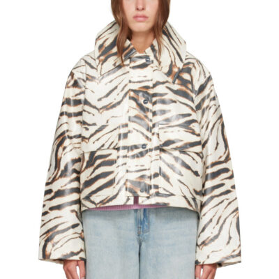 Ganni Beige Laminated Zebra Jacket