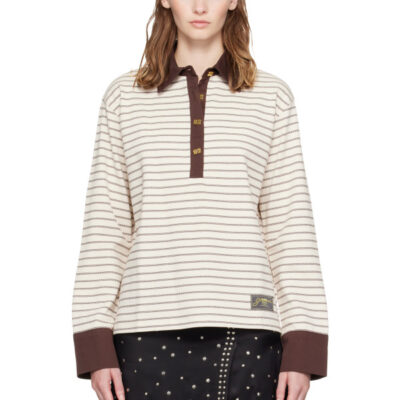 Ganni Beige Stripe Polo
