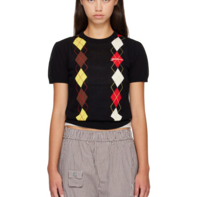 Ganni Black Argyle Sweater