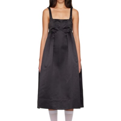 Ganni Black Duchesse Satin Corset Midi Dress