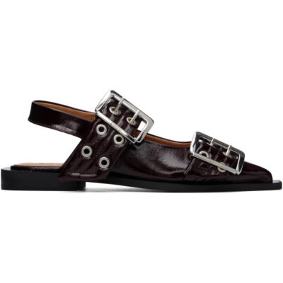 Ganni Black Feminine Buckle Ballerina Flats