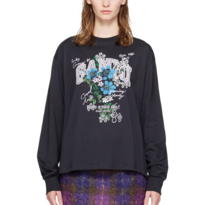 Ganni Black Flowers Long Sleeve T-shirt