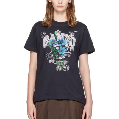 Ganni Black Flowers T-shirt
