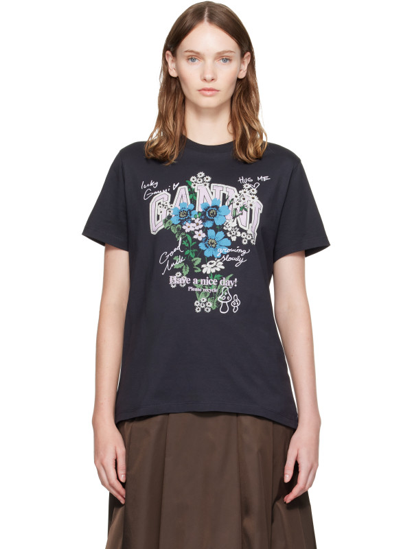 Ganni Black Flowers T-shirt