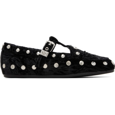 Ganni Black Mary Jenny Velvet Flats