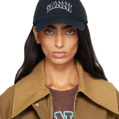 Ganni Black Washed Cotton Cap