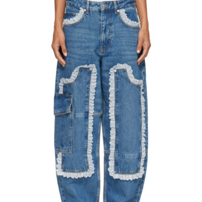 Ganni Blue Audri Lace Cargo Jeans