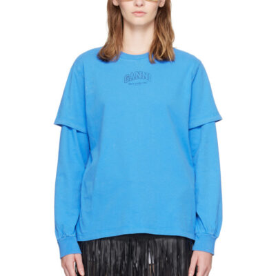 Ganni Blue Future Heavy Jersey Double Sleeve T-shirt
