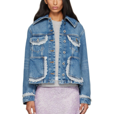 Ganni Blue Rigid Lace Denim Jacket