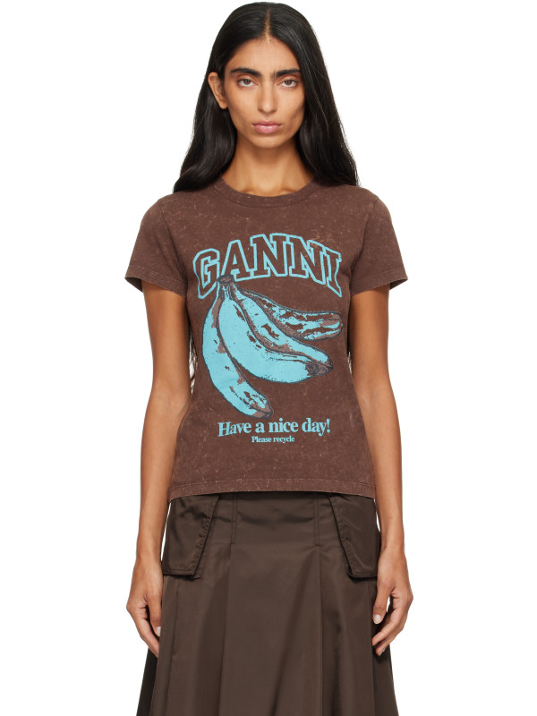 Ganni Brown Future Jersey Banana T-shirt