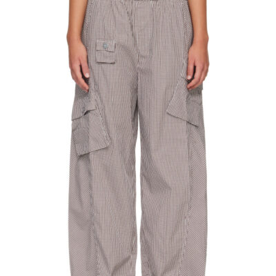 Ganni Brown & White Check Cotton Cargo Pants