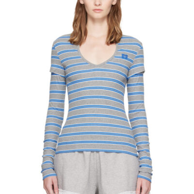Ganni Gray & Blue Stripe Long-Sleeve T-shirt