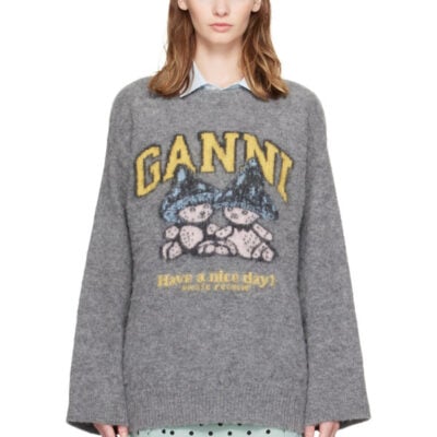 Ganni Gray Brushed Alpaca Mushroom Teddy Oversized Sweater
