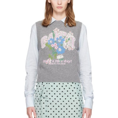 Ganni Gray Flowers Sweater Vest