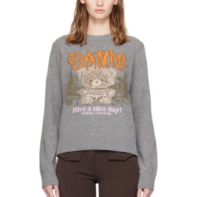 Ganni Gray Forest Teddy Wool Sweater