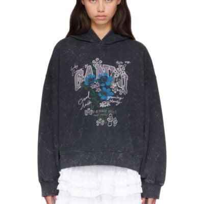 Ganni Gray Isoli Cropped Vintage Wash Hoodie
