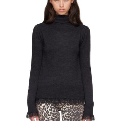 Ganni Gray Lace Merino Turtleneck