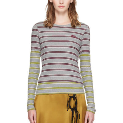 Ganni Gray & Red Double Stripe Long-Sleeve T-shirt