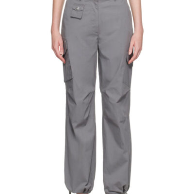 Ganni Gray Stretch Cotton Pocket Cargo Pants