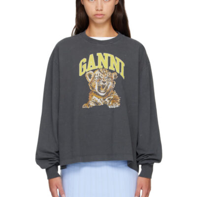 Ganni Gray Tiger Long-sleeve T-shirt