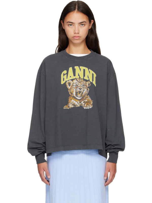 Ganni Gray Tiger Long-sleeve T-shirt