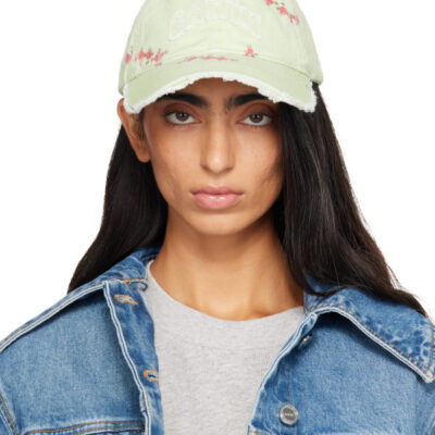 Ganni Green Printed Washed Cotton Cap