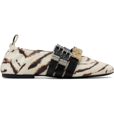 Ganni Off-White & Black Sue Triple Zebra Ballerina Flats