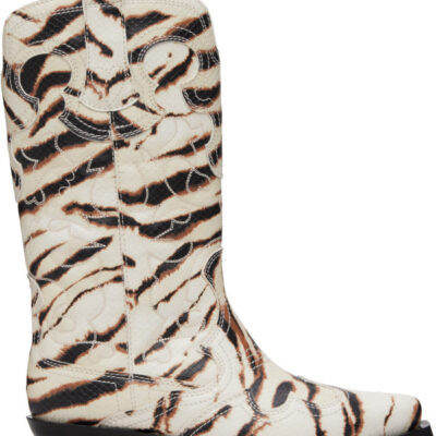 Ganni Off-White Mid Shaft Embroidered Western Boots