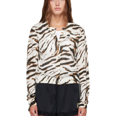 Ganni Off-White Sheer Printed Cotton Cardigan