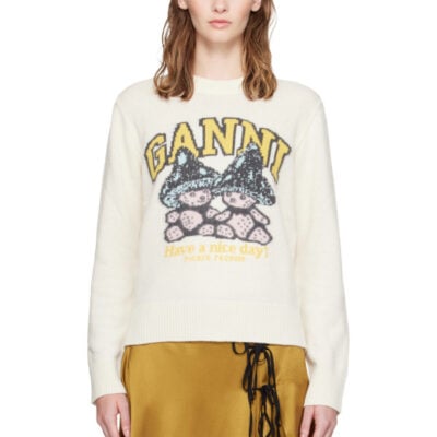 Ganni Off-White Teddy Mushroom Wool Sweater