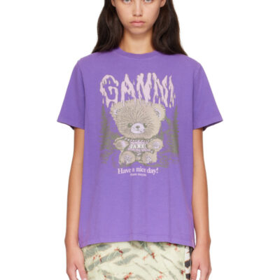 Ganni Purple Future Heavy Relaxed Teddy Forest T-shirt