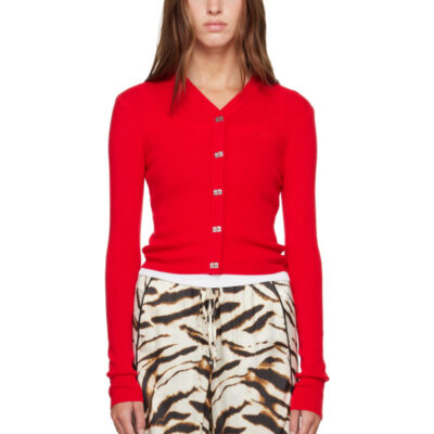 Ganni Red Merino Cardigan