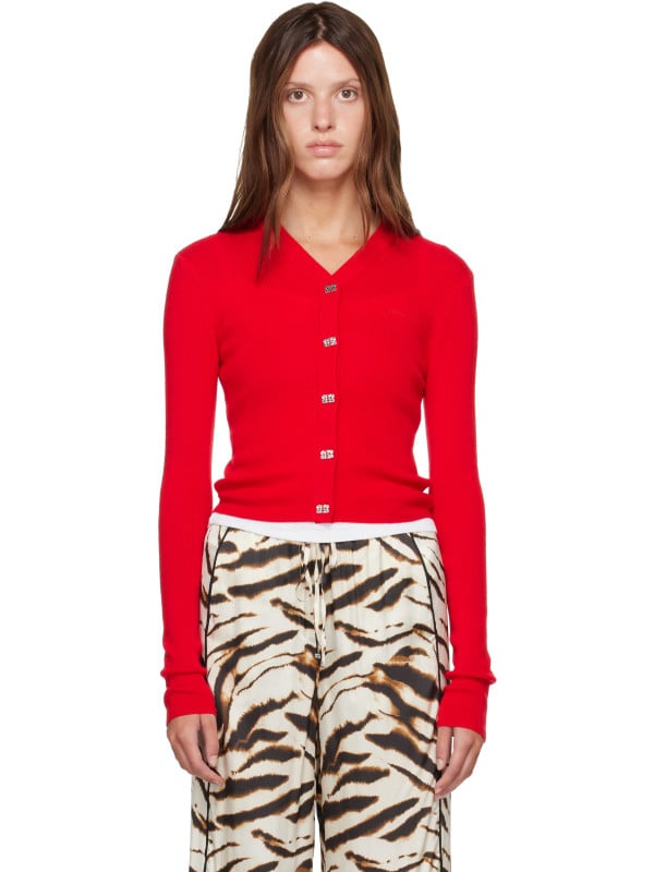 Ganni Red Merino Cardigan