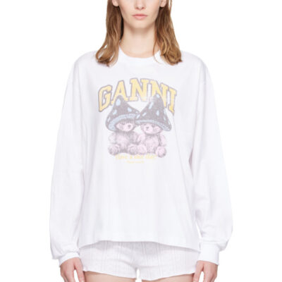 Ganni White Mushroom Teddy Long Sleeve T-shirt