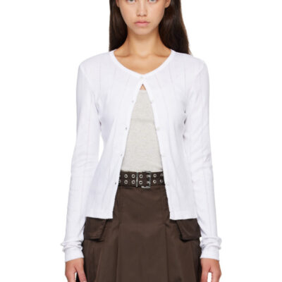 Ganni White Pointelle Cotton Cardigan