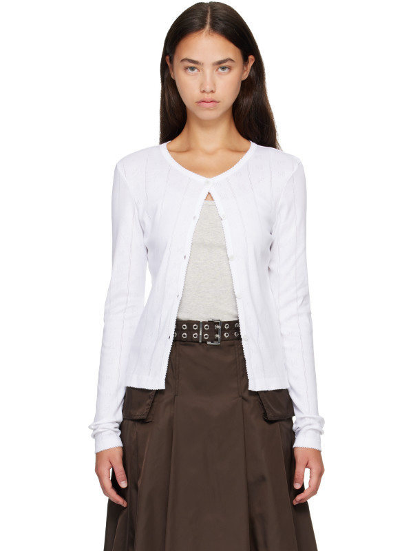 Ganni White Pointelle Cotton Cardigan