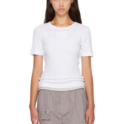 Ganni White Pointelle Cotton T-shirt